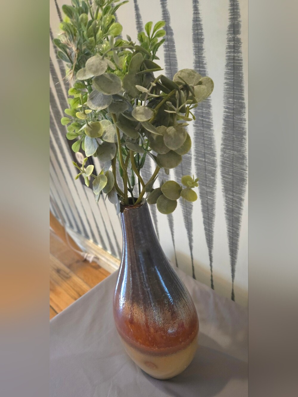 Large Decorative Ceramic Vase Brown Tan Drip Glaze Bottle Vase Rustic Farmhouse - Picture 7 of 11
